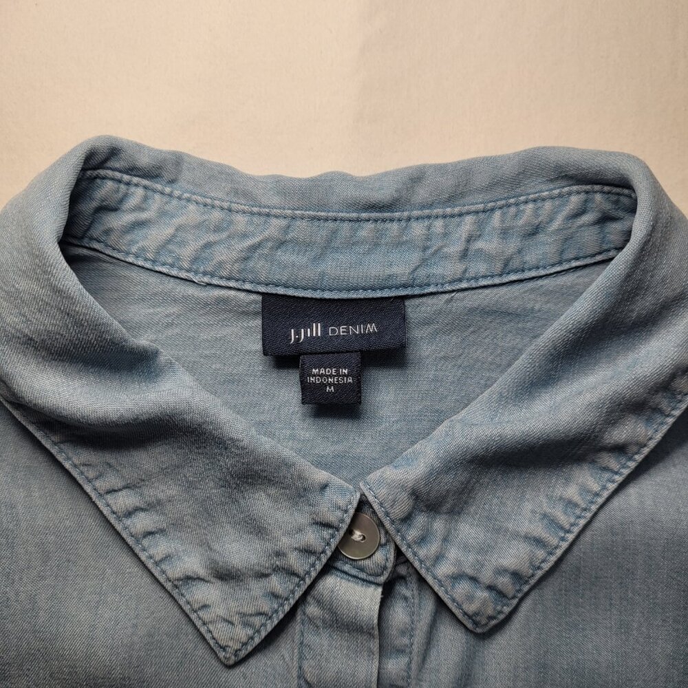 J.Jill Womens Button-Down Tunic Shirt Denim Ombre Blue White Chambray Coastal - Picture 4 of 12